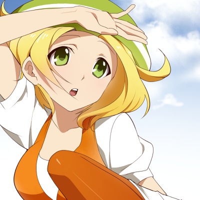 bel_(pokemon), blonde_hair, cloud, face, green_eyes, hirococo, hirococo_(hakka), lowres