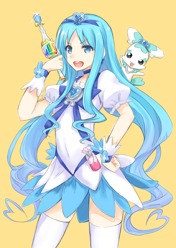blue_eyes, blue_hair, coffret_(heartcatch_precure!), cure_marine, flower_tact, hand_on_hip, heart, heartcatch_precure!