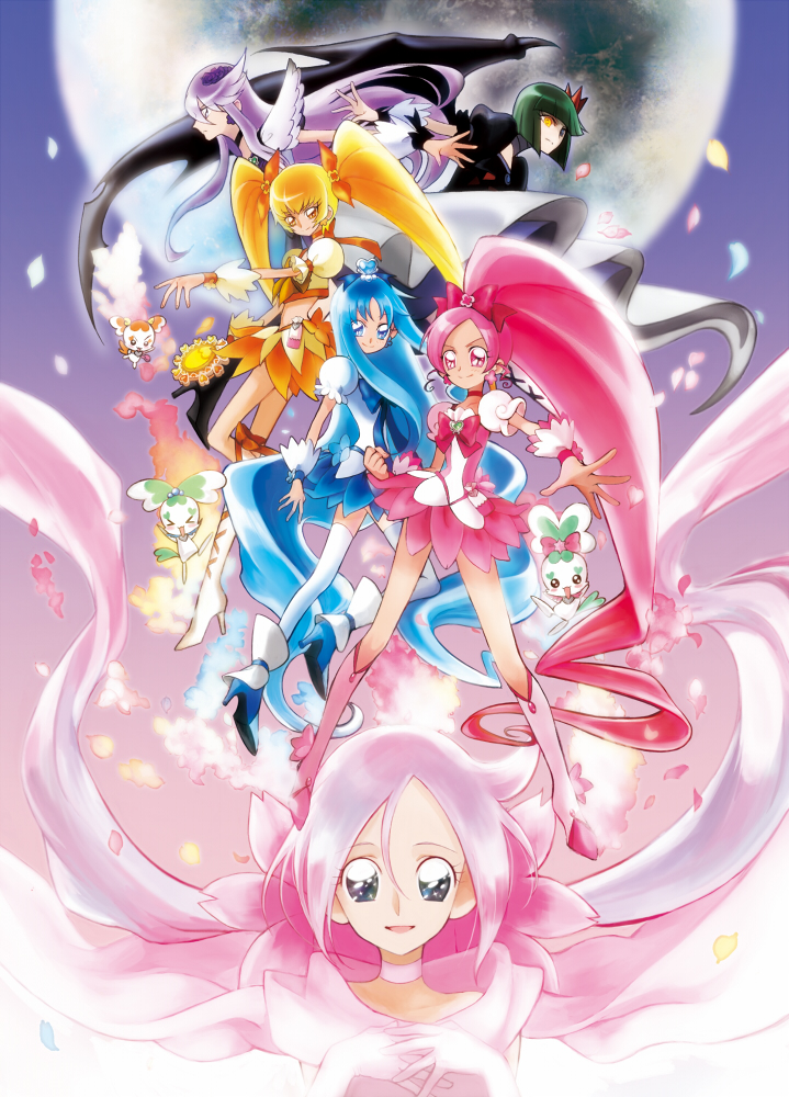 blonde_hair, blue_eyes, blue_hair, chypre_(heartcatch_precure!), coffret_(heartcatch_precure!), cure_blossom, cure_marine, cure_moonlight