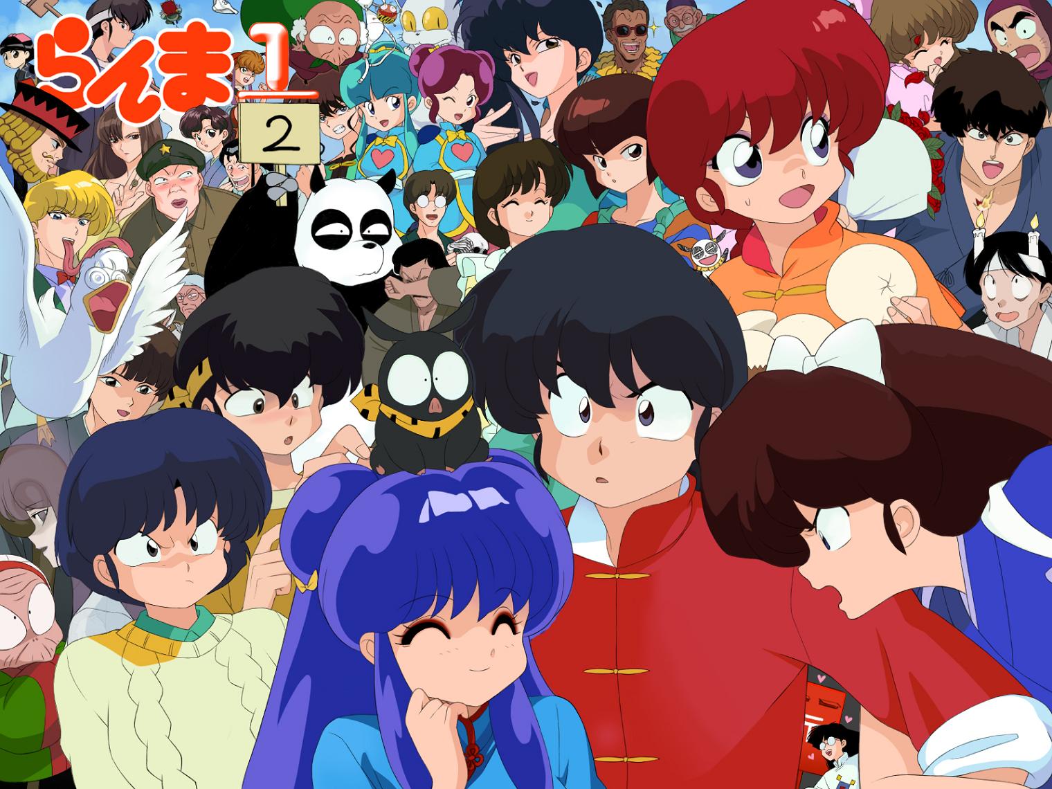 everyone, gosunkugi_hikaru, hibiki_ryouga, long_hair, ranma&frac12;, saotome_genma_(panda), saotome_ranma, saotome_ranma_(female)