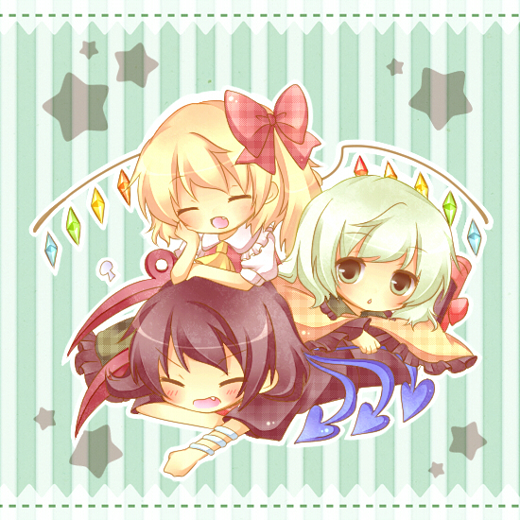 ascot, asymmetrical_wings, black_hair, black_legwear, blonde_hair, bow, chibi, dress