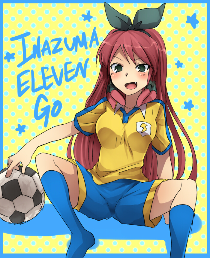 ball, green_eyes, hair_ribbon, hair_tubes, inazuma_eleven, inazuma_eleven_(series), inazuma_eleven_go, long_hair