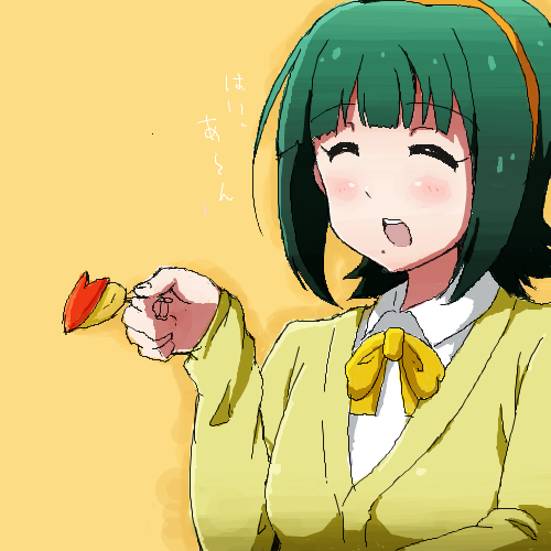 apple_bunny, closed_eyes, eyes_closed, green_hair, hairband, idolmaster, lowres, mole