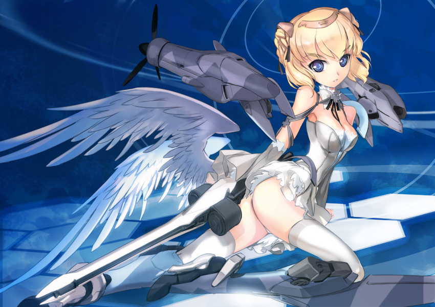 cleavage, do_335, gun, iron_cross, mecha_musume, military, original, personification