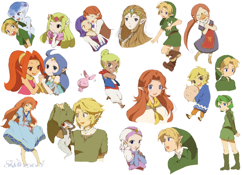 beak, blonde_hair, blue_eyes, blue_hair, brown_hair, din, earrings, fairy