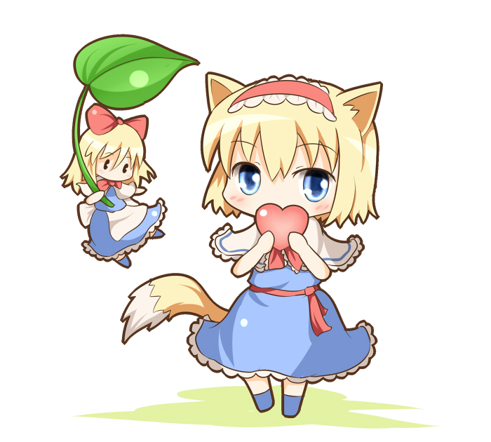 alice_margatroid, animal_ears, blonde_hair, blue_eyes, bow, cat_ears, cat_tail, chibi