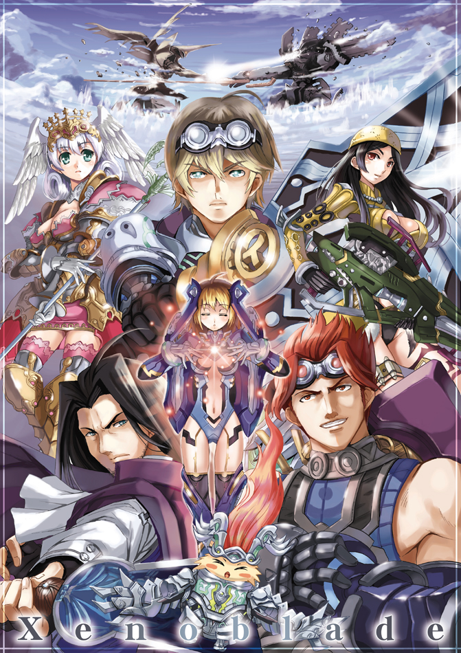 alternate_costume, armor, black_hair, blonde_hair, carna, cloud, crown, dunban