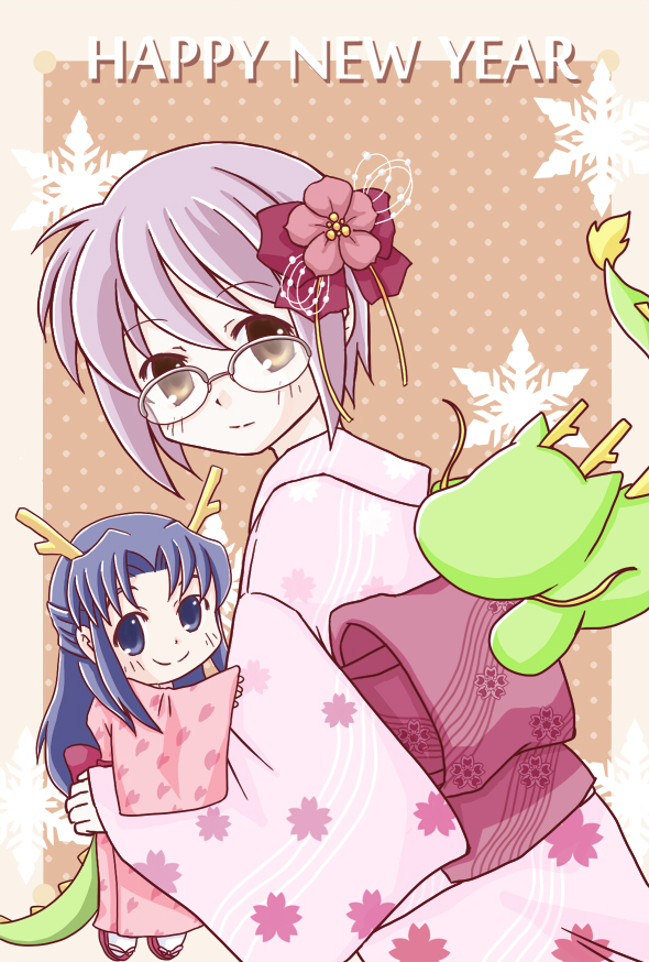 achakura, asakura_ryouko, balloon, blue_eyes, blue_hair, chibi, glasses, hair_ornament