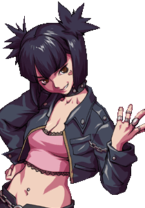 black_hair, chains, choker, cleavage, gaia_online, jacket, moira_(gaia_online), navel, ring, tattoo