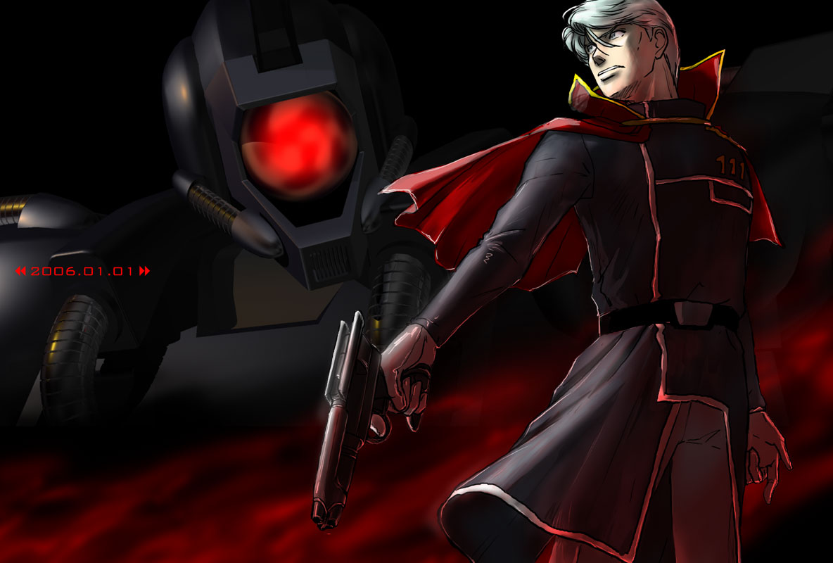 90s, alien, aqua_eyes, aqua_hair, cape, commander, duraphe, ginga_hyouryuu_vifam