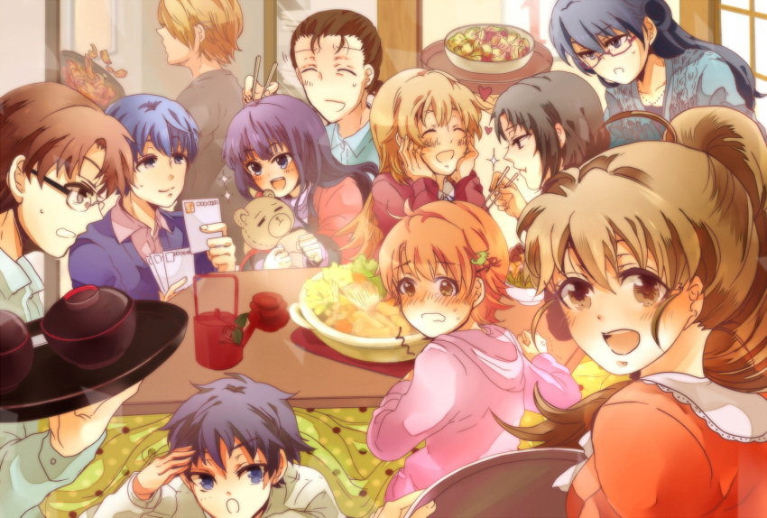 daisy_(working!!), everyone, hands_on_own_face, inami_mahiru, matsumoto_maya, nabe, otoo_hyougo, satou_jun