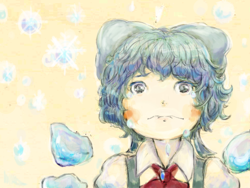 catmata_inutarou, cirno, face, portrait, solo, tears, touhou