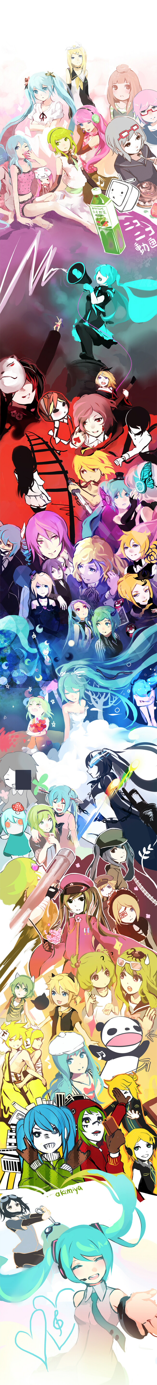 aa_subarashiki_nyan-sei_(vocalod), absurdres, aitai_(vocaloid), aku_no_musume_(vocaloid), aqua_eyes, aqua_hair, badbye_(vocaloid), black_rock_shooter