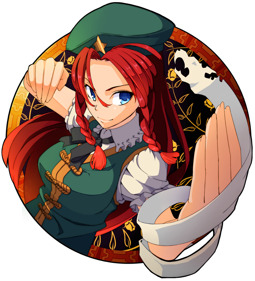 1girl, bandage, bandages, close-up, hong_meiling, red_hair, redhead, senhaku
