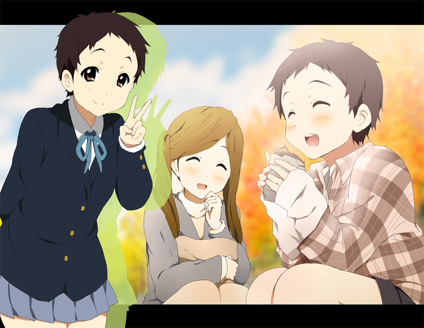 brown_eyes, extra, food, hatasuke, k-on!, okada_haruna, sano_keiko, school_uniform