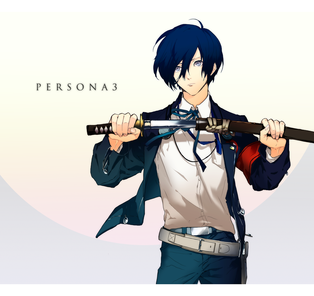 arisato_minato, armband, audio-technica, bad_id, belt, blue_eyes, blue_hair, digital_media_player