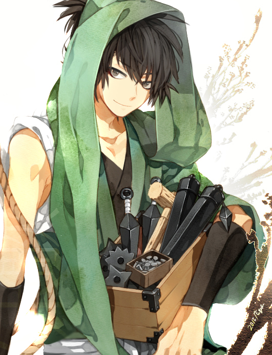black_hair, gomas, japanese_clothes, kema_tomesaburou, kunai, long_hair, male, nail