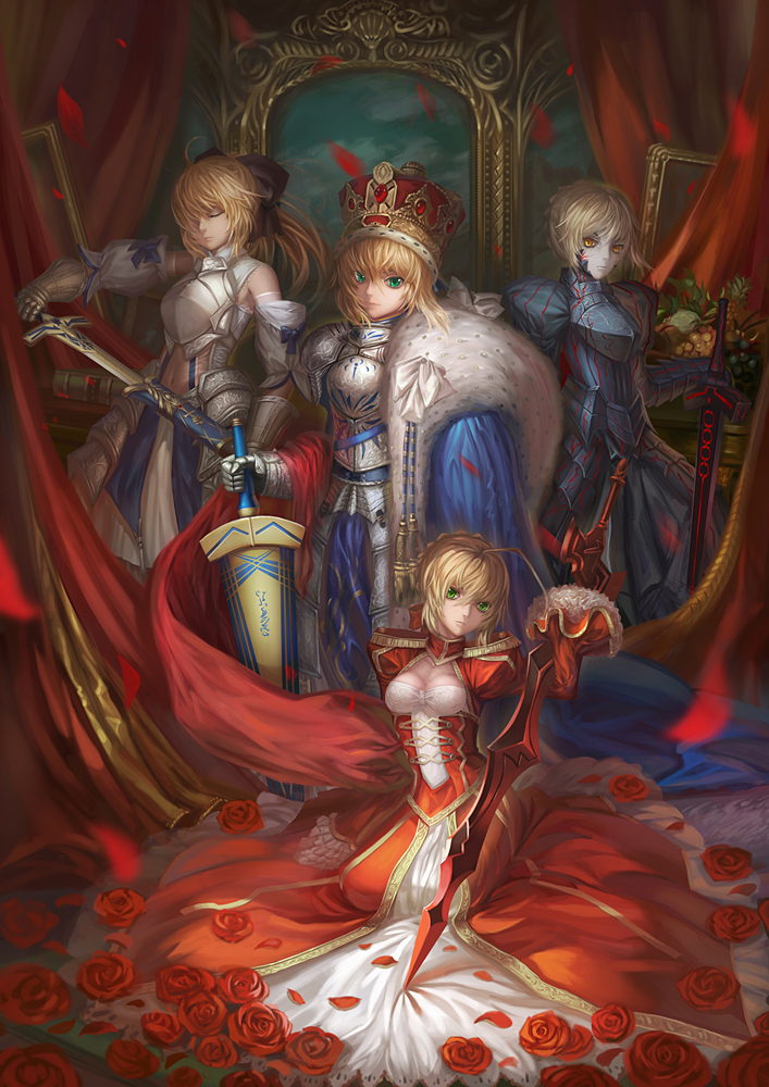 aestus_estus, ahoge, armor, armored_dress, artoria_pendragon_(all), avalon_(fate/stay_night), bare_shoulders, blonde_hair