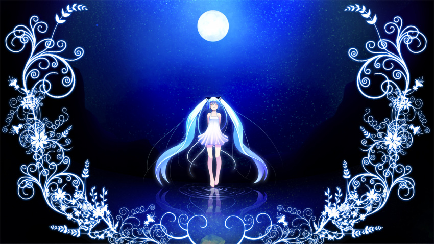 ^_^, animal_ears, aqua_hair, arms_behind_back, bare_shoulders, blue, cat's_dance_(vocaloid), cat_ears