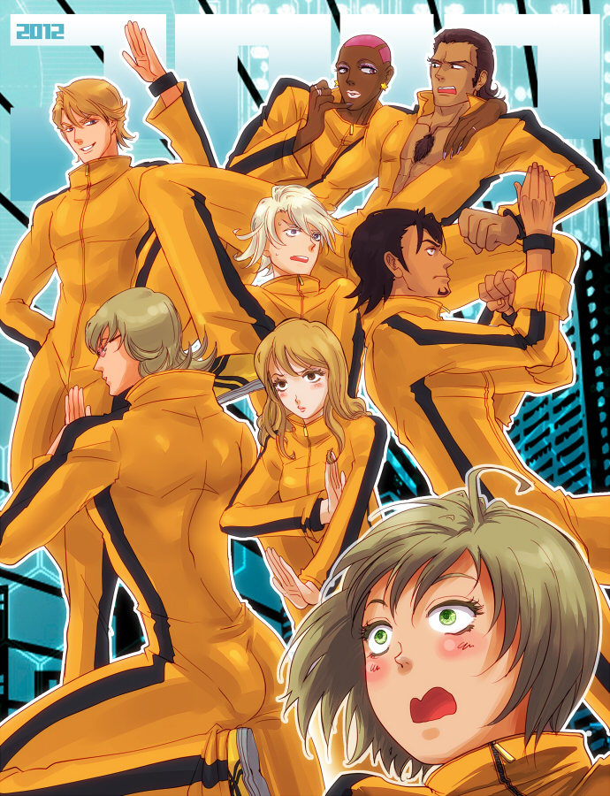 2girls, 6+boys, antonio_lopez, barnaby_brooks_jr, black_hair, blonde_hair, blush, brown_hair
