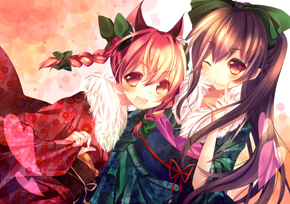 ;), alternate_costume, alternate_hairstyle, animal_ears, black_hair, blue_hair, bow, braid