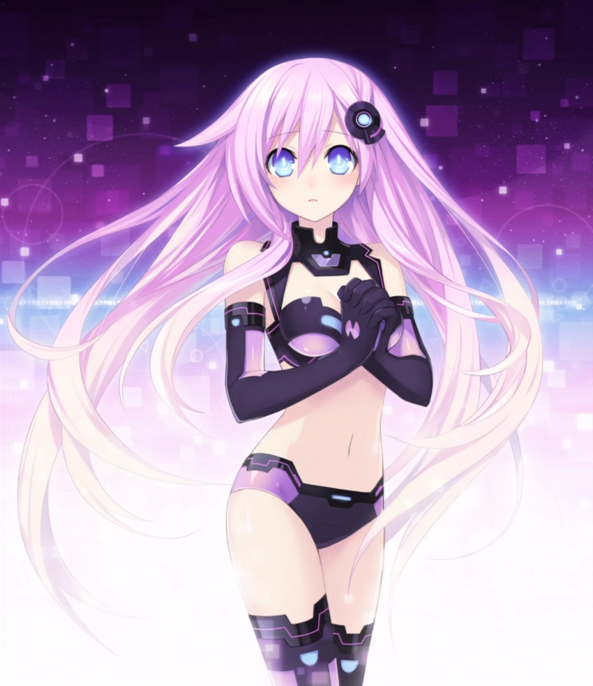absurdres, blue_eyes, blush, breasts, choujigen_game_neptune, choujigen_game_neptune_mk2, cleavage, elbow_gloves