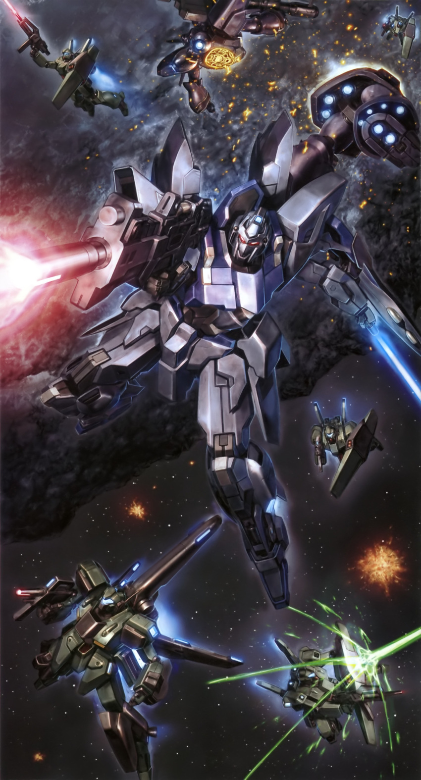battle, beam_rifle, delta_plus, dreissen, explosion, gun, gundam, gundam_unicorn