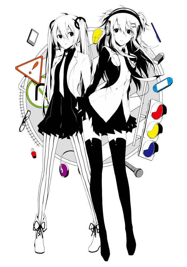ankle_boots, arisaka_ako, computer_mouse, cosmetics, eraser, hatsune_miku, headphones, kanon_nanase