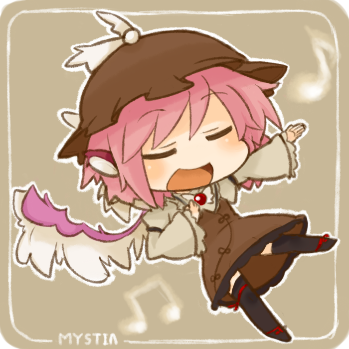 arai_seiryuu, black_legwear, blush, brooch, chibi, closed_eyes, dress, eyes_closed