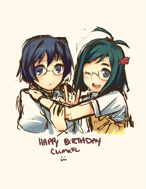 1girl, :<, ;d, \m/, ambi07, antenna_hair, blue_eyes, blue_hair