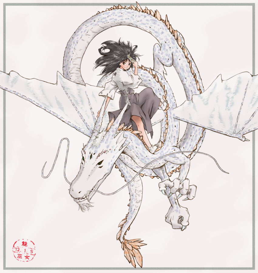 black_hair, brown_eyes, dragon, eastern_dragon, highres, iro_(waterloafer), japanese_clothes, long_hair