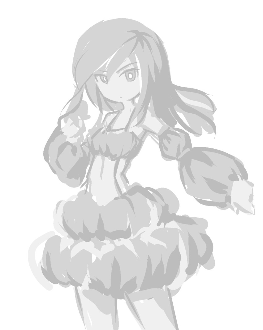 bubble_skirt, highres, long_hair, magical_girl, monochrome, no_lineart, oniro, original