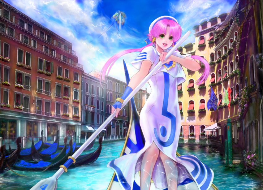 aria, boat, canal, flag, floating_island, gondola, hair_tubes, hat