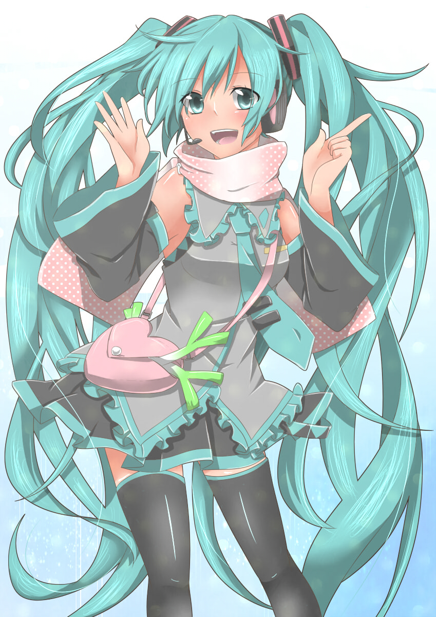 aqua_eyes, aqua_hair, bag, colored, detached_sleeves, hatsune_miku, headphones, headset