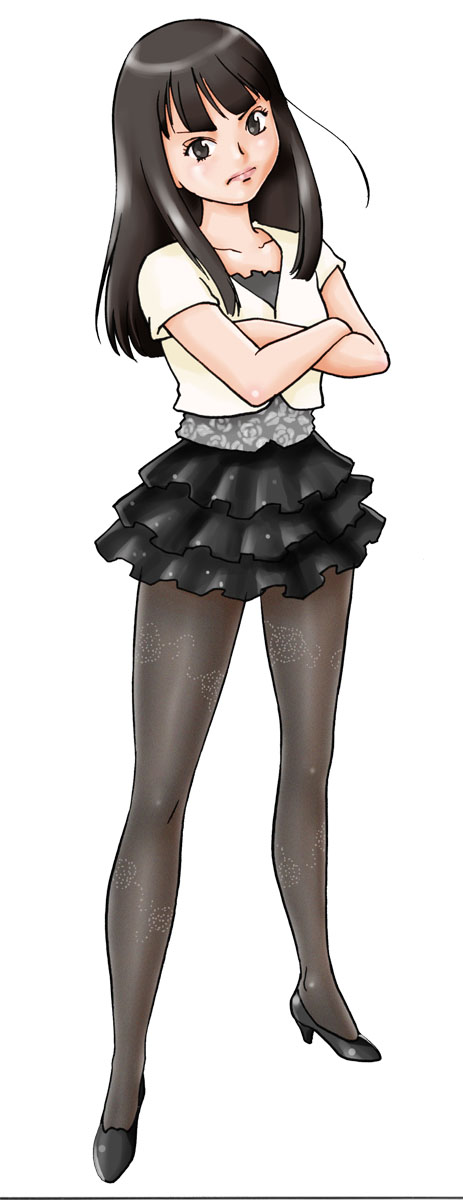 angry, black_hair, black_legwear, crossed_arms, female, frown, full_body, hana_(den-o)