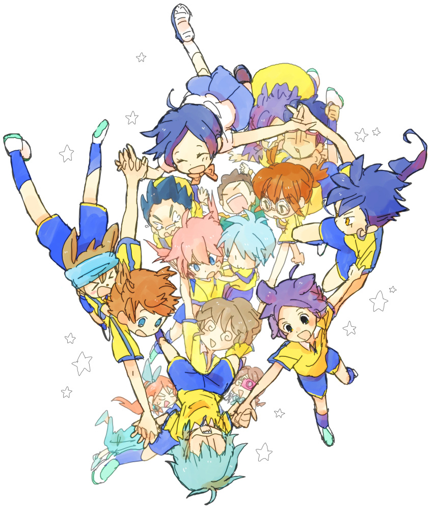 abrame, absurdres, amagi_daichi, blue_eyes, blue_hair, brown_eyes, brown_hair, everyone