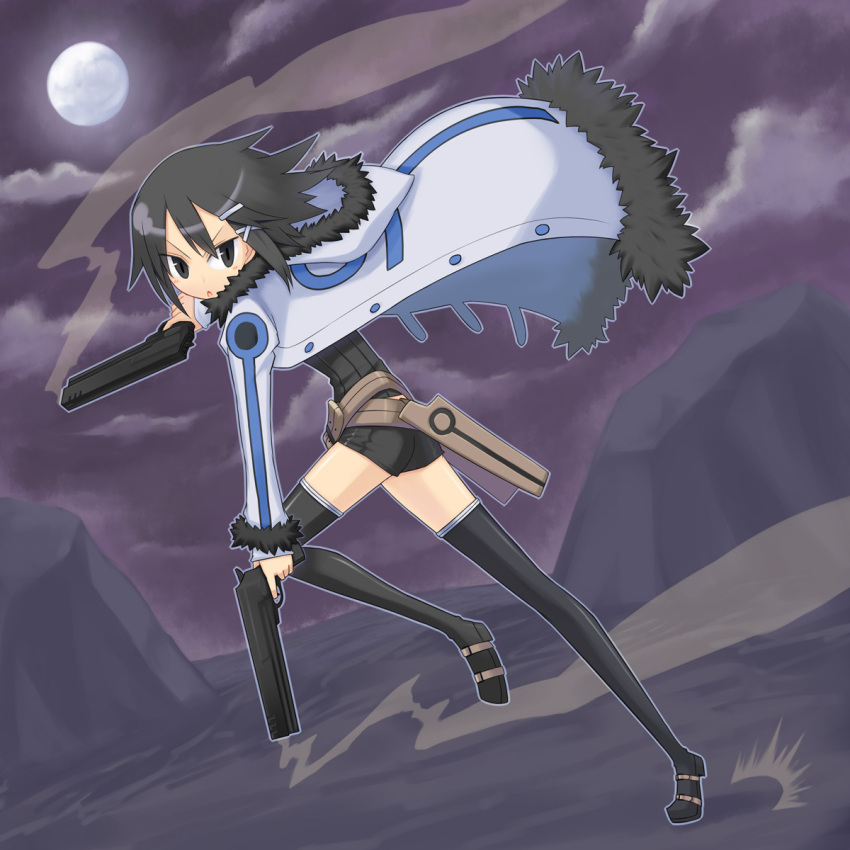 asagiri_asagi, belt, black_eyes, black_hair, black_legwear, blush, boots, disgaea