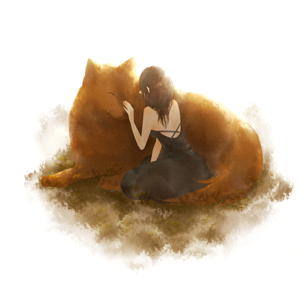 bella_swan, black_dress, brown_hair, dress, fur, jacob_black, petting, sitting