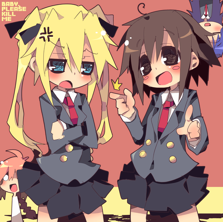 ahoge, anger_vein, blazer, blonde_hair, blue_eyes, blue_hair, blush, blush_stickers