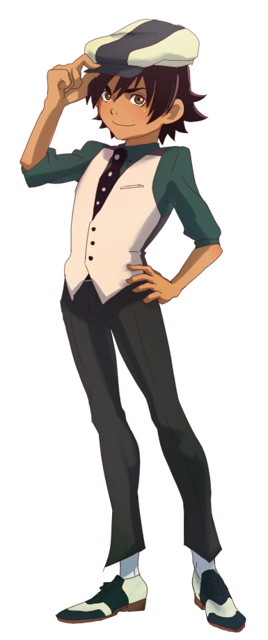 1boy, adjusting_hat, age_regression, brown_eyes, brown_hair, cabbie_hat, child, eckzahn