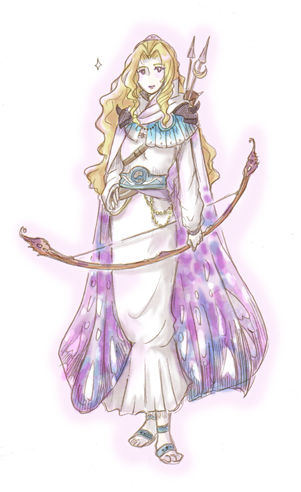 arrow, belt, blonde_hair, bow_(weapon), cape, dress, female, final_fantasy