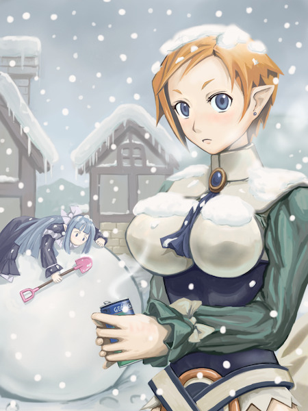 blue_hair, breasts, can, coffee, disgaea, dress, earrings, jewelry
