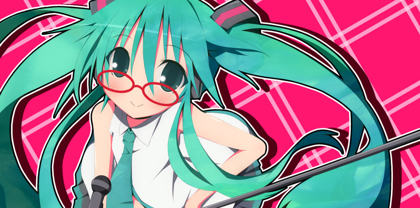 aqua_eyes, aqua_hair, blush, glasses, green_eyes, green_hair, hatsune_miku, highres