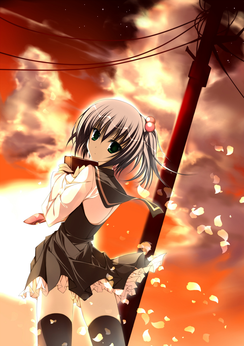 absurdres, book, brunhilde, green_eyes, highres, looking_back, nanahosi_seiiki, original