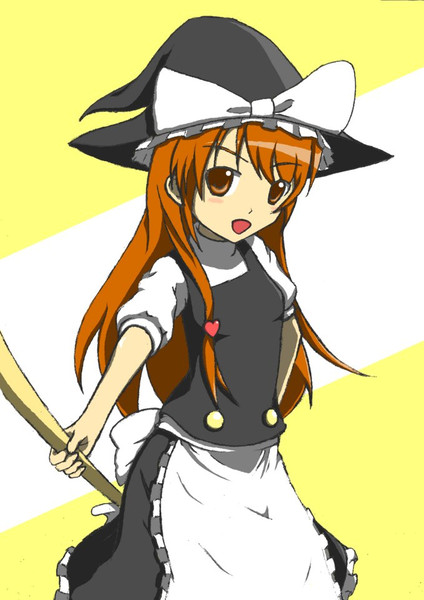 1girl, amamiya_rhythm, broom, cosplay, hat, kirisame_marisa, orange_eyes, orange_hair, pretty_rhythm_aurora_dream, solo, touhou