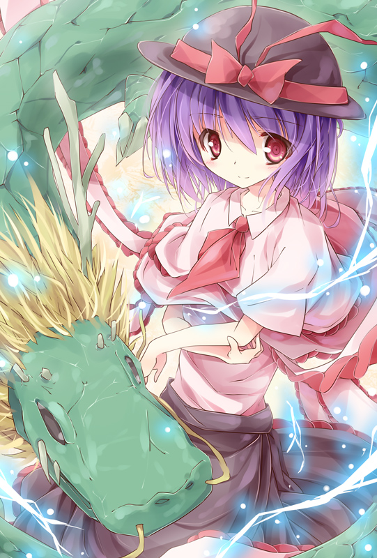 ascot, dragon, electricity, har, hat, hat_ribbon, horns, itsutsuki