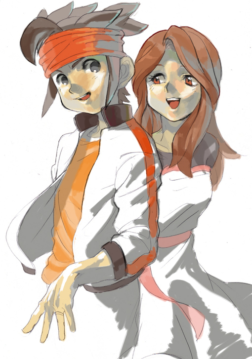 1girl, adult, brown_eyes, brown_hair, couple, doraiga-rei, dress, endou_mamoru