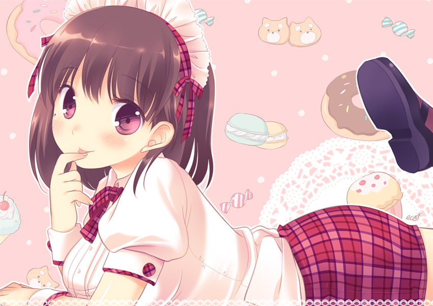bear, brown_hair, cookie, coriinu, cupcake, doughnut, food, headdress