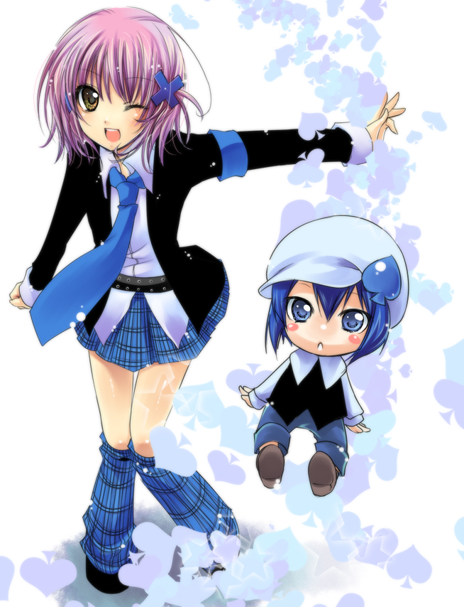 blue_eyes, blue_hair, boots, chibi, guardian_chara, hair_ornament, hairclip, hat