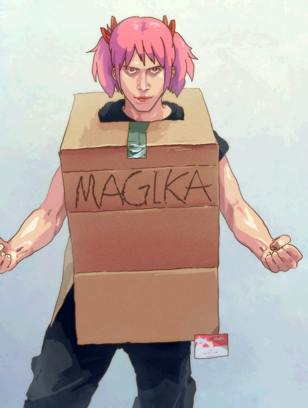 cardboard_box, cardboard_box_gundam, cosplay, he, heriki_(trkj), in_container, kaname_madoka, kyubey